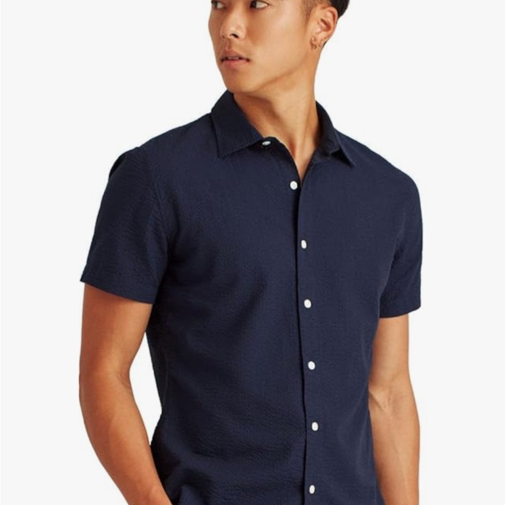Bonobos Riviera Short Sleeve Shirt – Navy Textured / Seersucker – Size Large